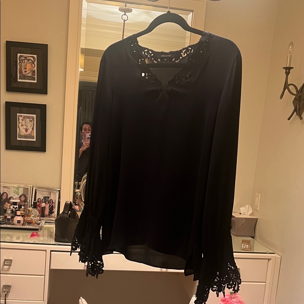 Kobi Halperin Black Blouse with Lace Cuffs